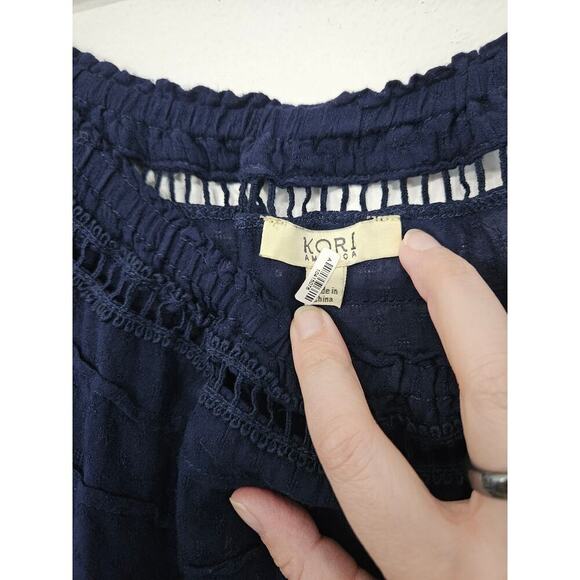 Kori America Blue Long Sleeve Peasant Top Off the Shoulder Womens Sz Small Boho - Picture 6 of 7